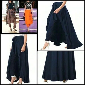 WAYWARD FANCIES ESHAKTI Ruffle Knit Tie Front Wrap Skouser Skirt Trouser Size L